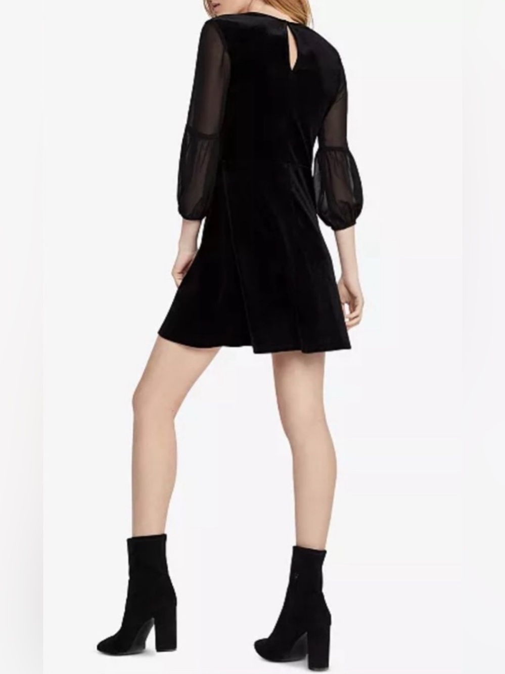NWT ;BCBG Black Velvet Mini Dress with Sheer Balloon Sleeves⚫️